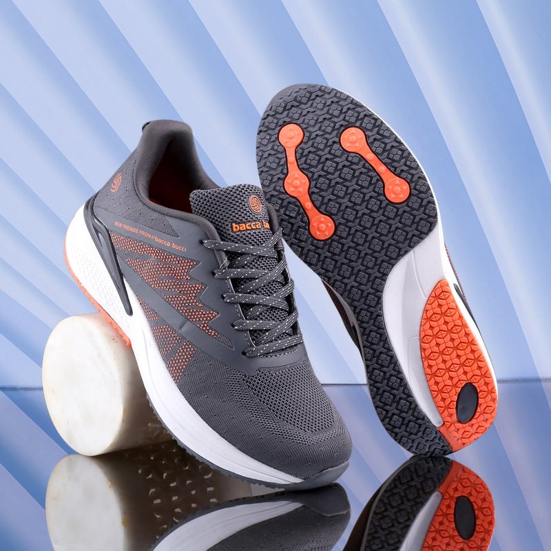 باكا بوتشي حذاء جري رجالي شبكي باللونين الرمادي والبرتقالي - Image 4